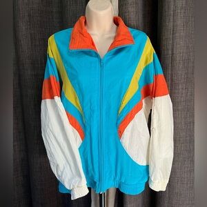 Colorful Blue & Yellow Retro Lavon Petites Women’s Windbreaker Jacket